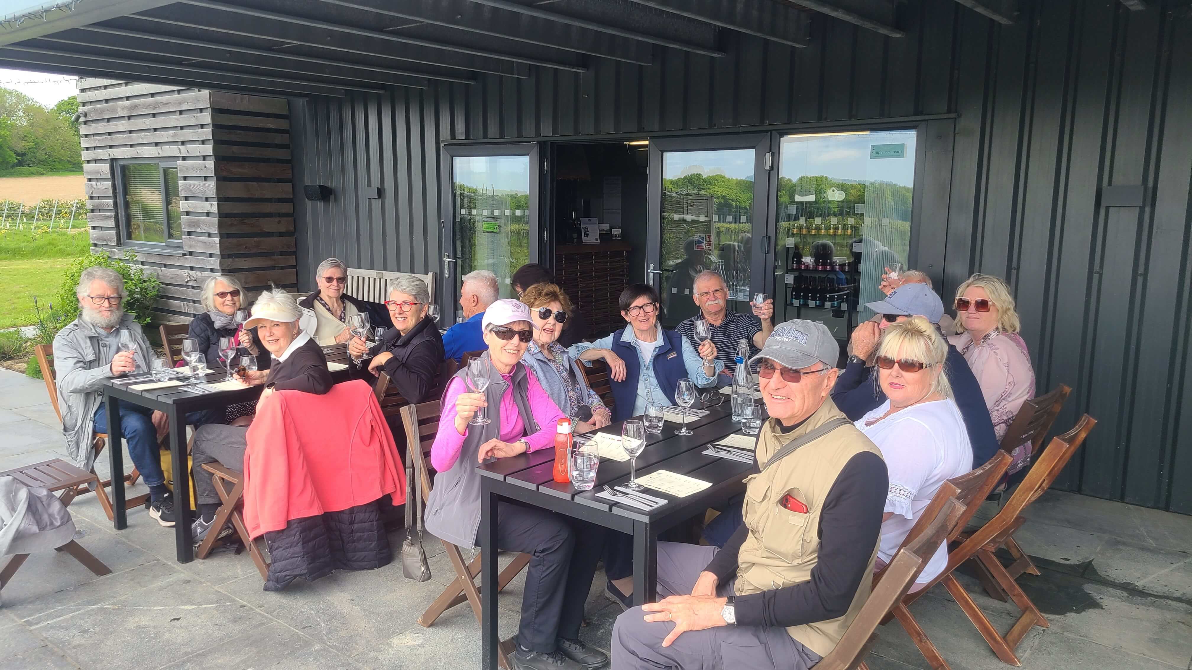 Group of travellers wine tasting in Kent