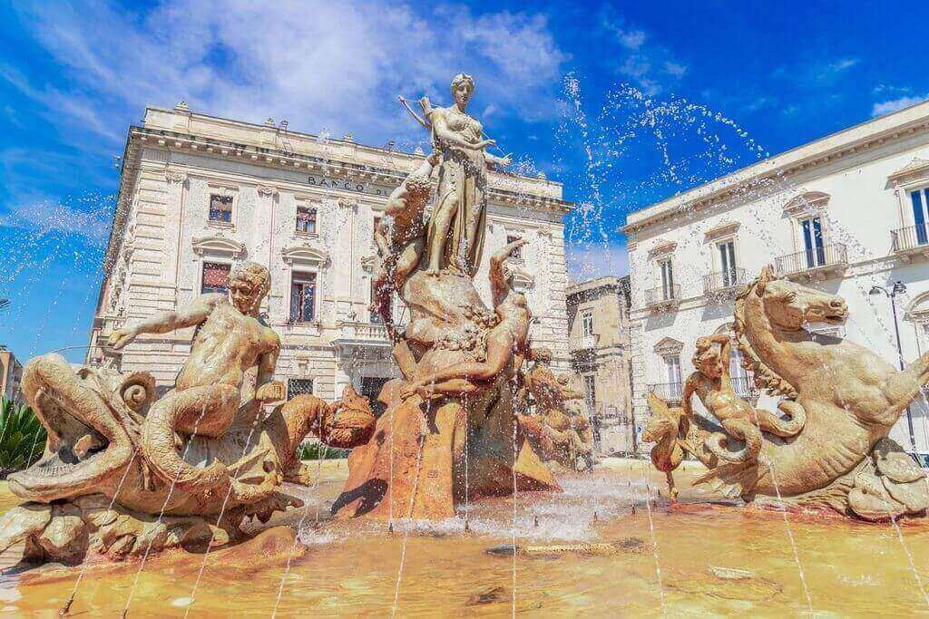 Diana Fountain in Syracuse, Sicily, Italy