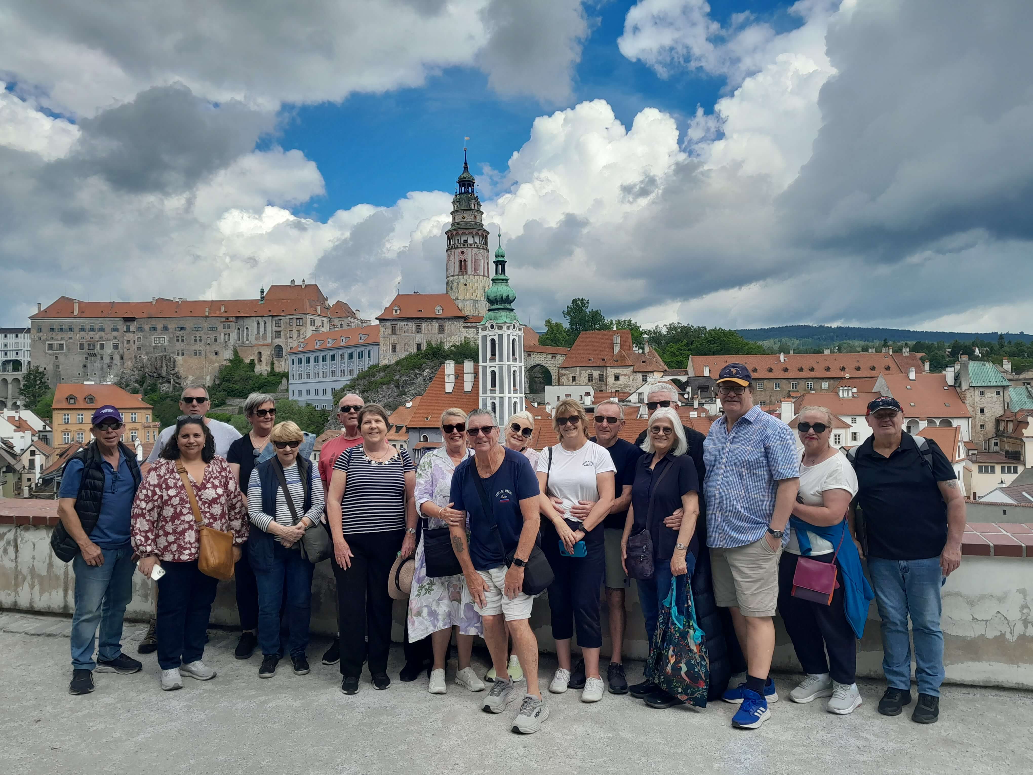 Group of travellers posing for a photo in Eastern Europe