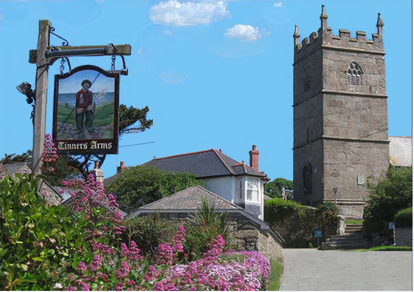 hanging sign of The Tinners Arms pub in Zennor, Cornwall