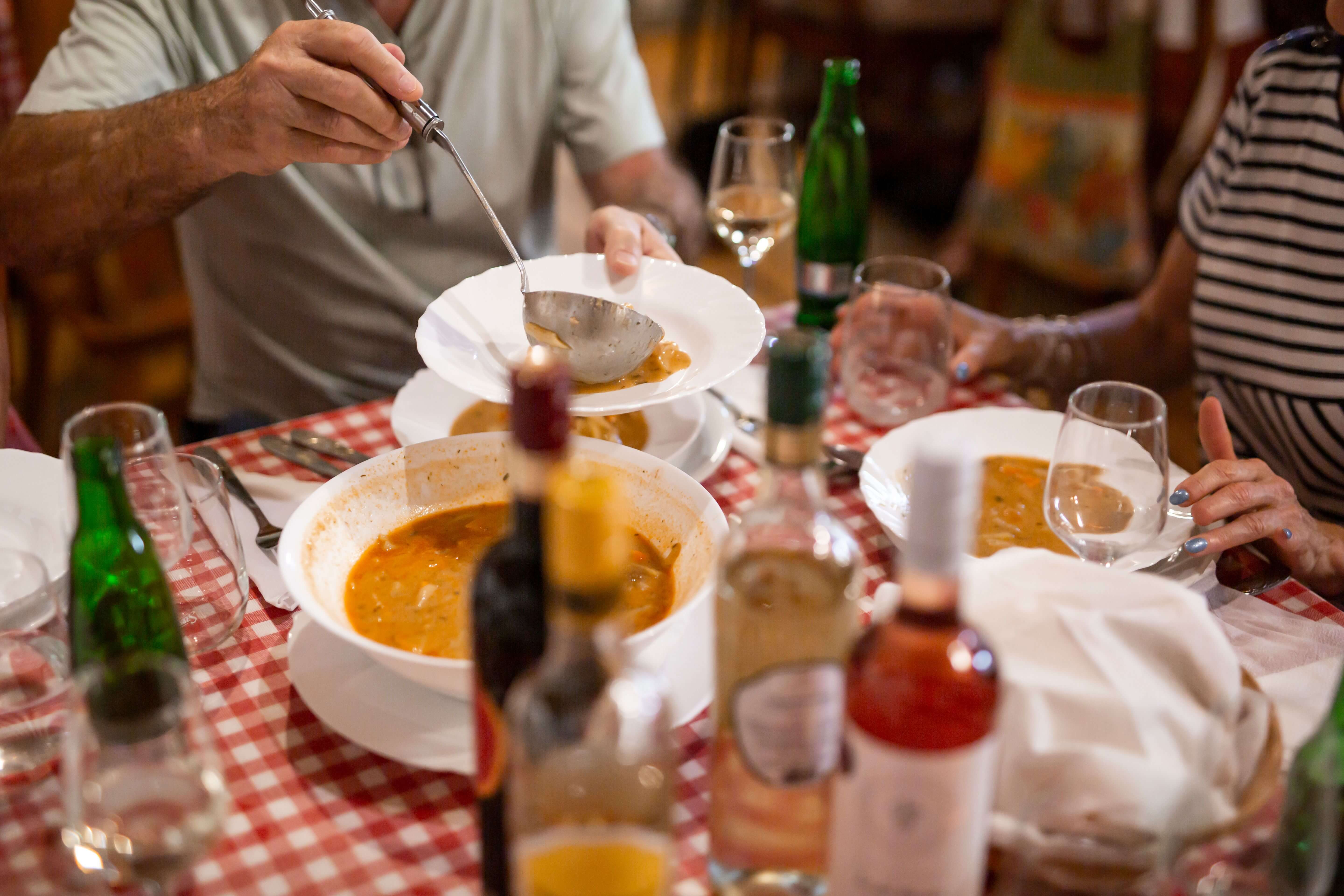 Dish of Hungarian goulash soup on table