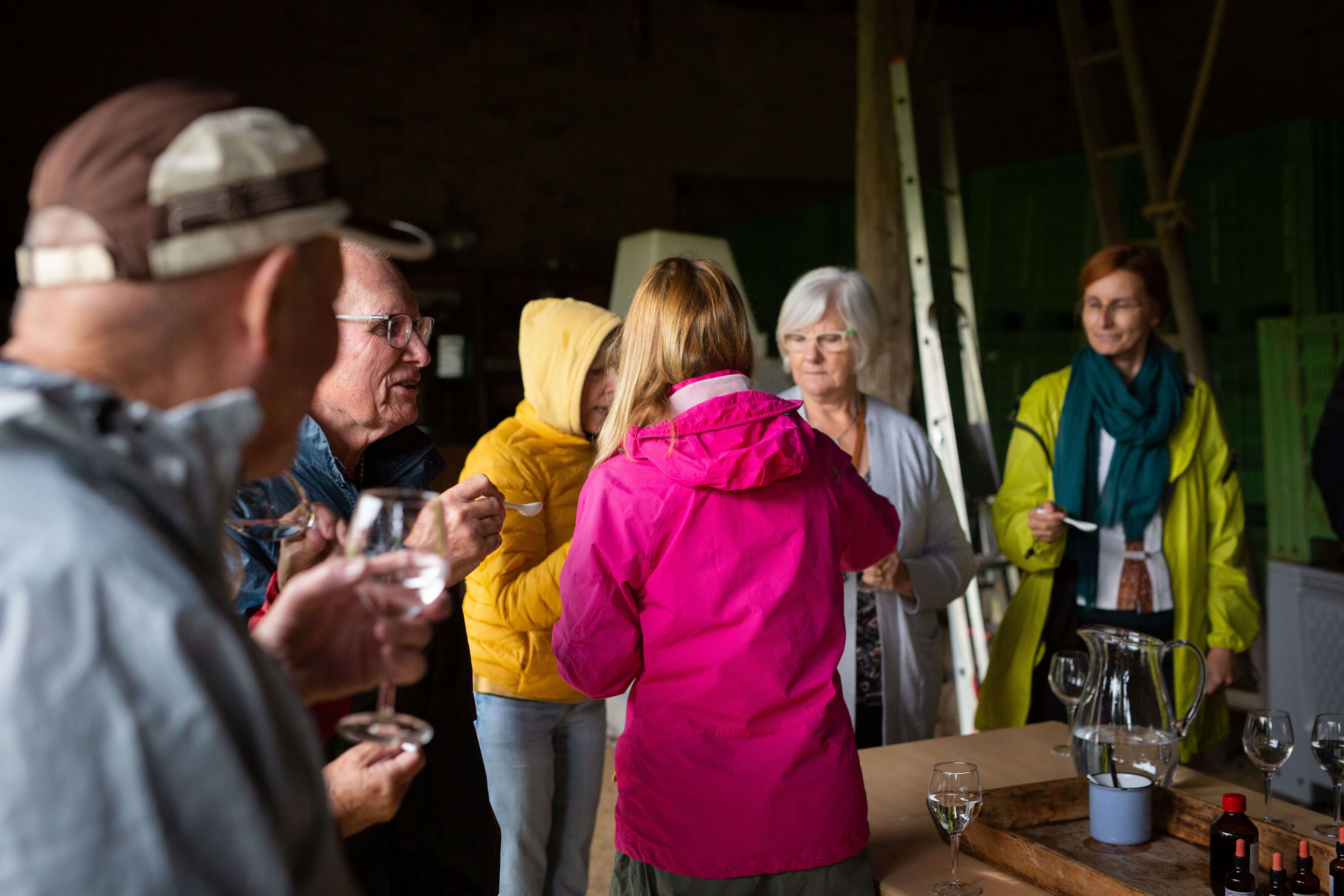 Small group tour of mature adults during a vinegar and cider tasting in Czech Republic