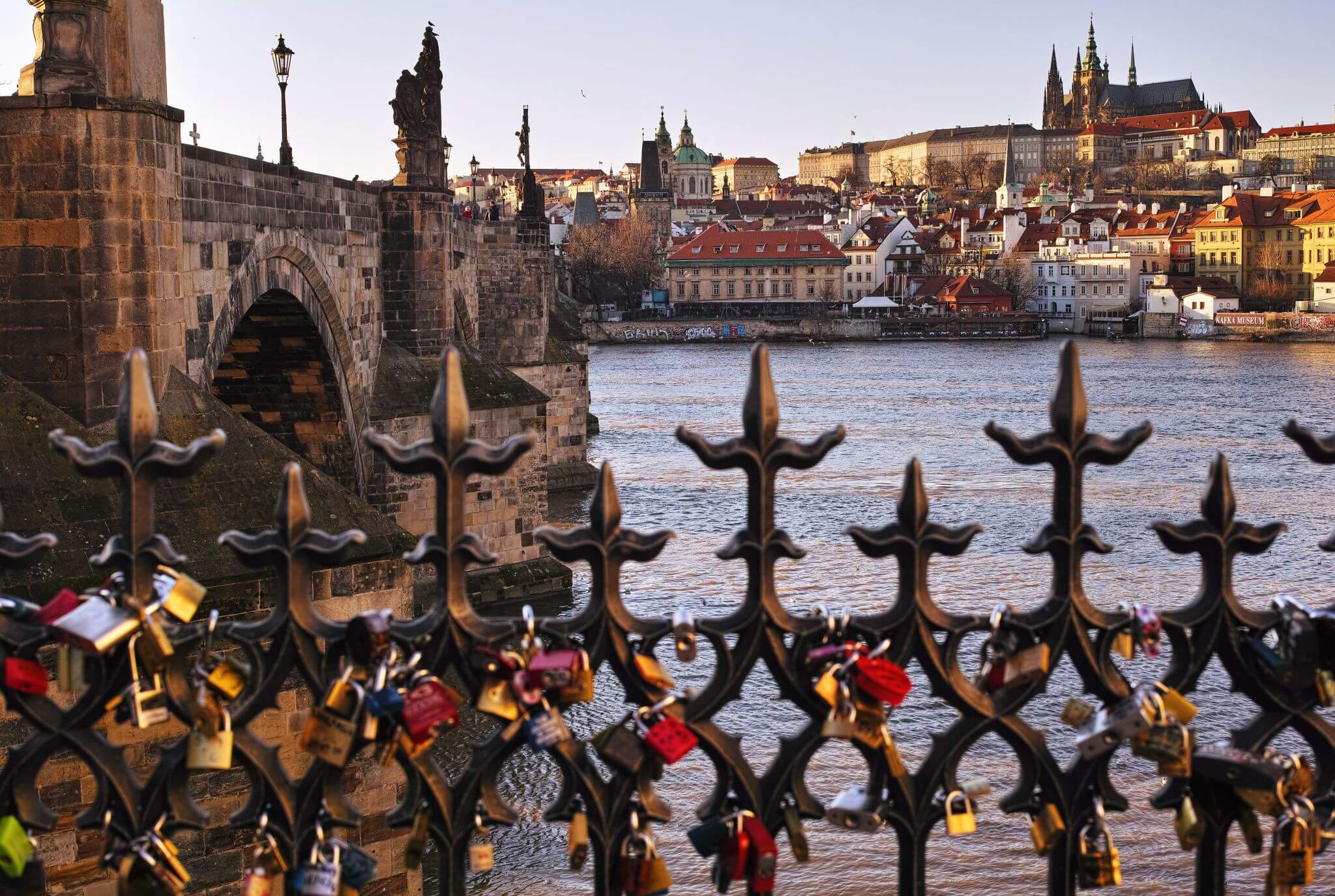 Love Lock Bridge with Prague Castle in the background