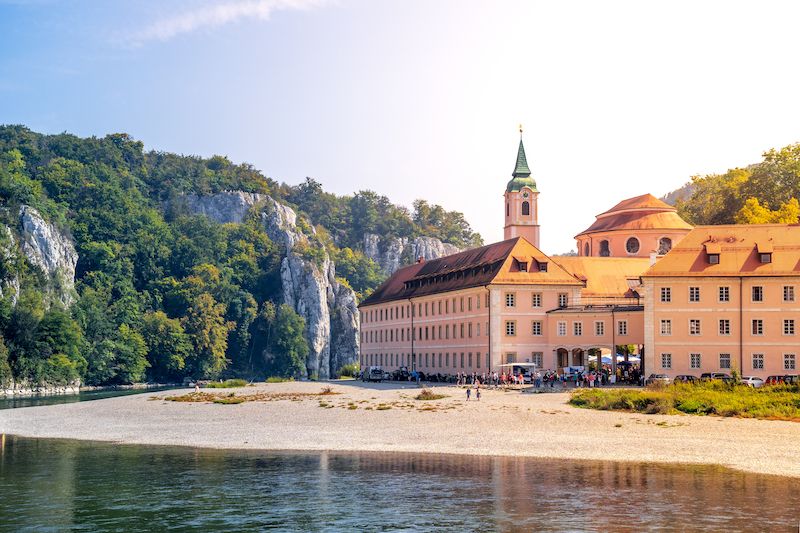 soft evening light falling on Weltenburg Abbey in Bavaria along the Danube River