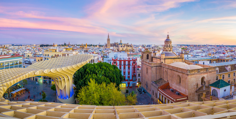 view from the top of the Metropol Parasol in Seville, Spain