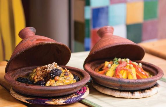 Two bowls of Tajine on display, a delicacy from Tuscany.