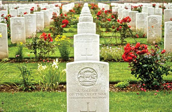 A view of the rows of graves, detailing the lives lost at Flanders Fields.