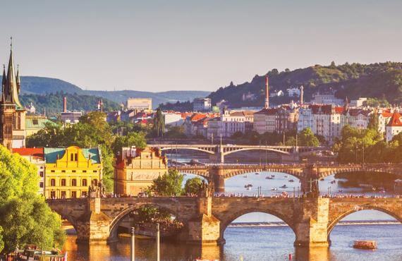 Two sides of Prague, connected by it's famous bridges.