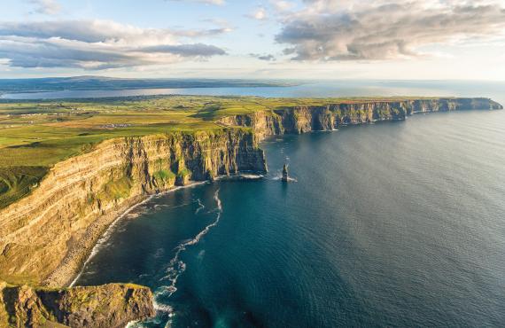 An aerial view of Ireland's Cliffs of Moher.