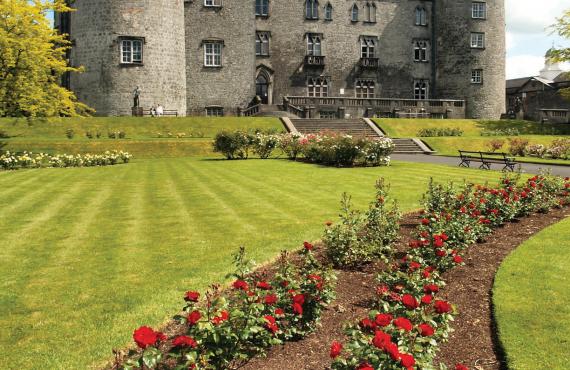 A view of Ireland's Kilkenny Castle from the front garden.