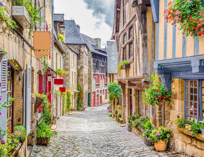 Cobblestone street with old houses