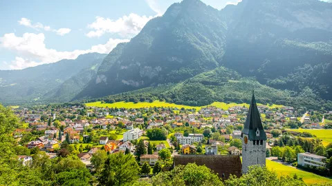 A landscape view of the tranquil town of Liechtenstein.