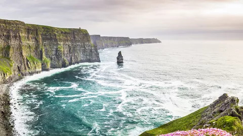 A landscape view of the grand Cliffs of Moher.
