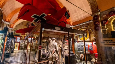A view of an exhibit of WW1 equipment at the Hooge Crater Museum in Belgium.