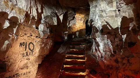 A view of the inside of the Wellington Quarry in Arras, a recreation of the experiences of soldiers who fought in the trenches.