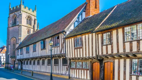 A view of Shakespeare's Schoolroom and Guildhall in Stratford Upon Avon.