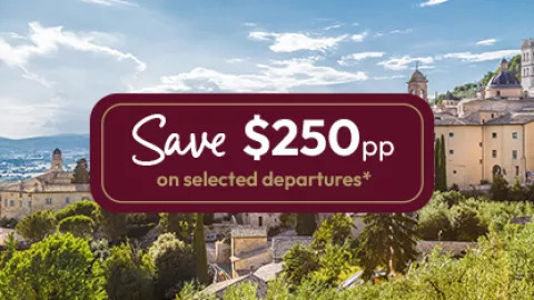 Back-roads lockup showing 250 dollars off selected departures
