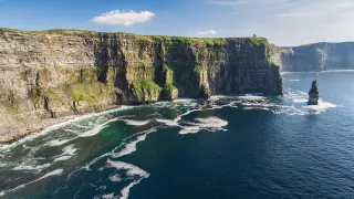 A landscape view of the Cliffs of Moher, the most famous cliffs in Ireland.