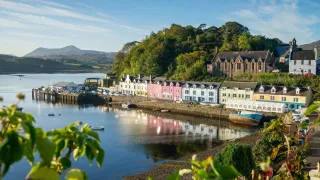 A view of Portree Harbour, a prominent town on the Isle of Skye.
