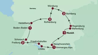 A journey through Germany tour map.