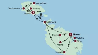 Malta Highlights 2025 tour map.