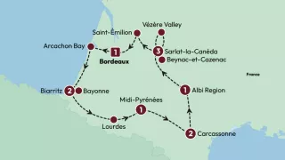 Jewels of Southwest France 2026 map.