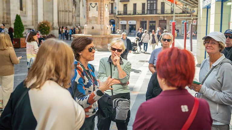 A tour group in Bilbao, Spain