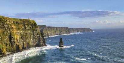 A coastal view of Ireland's Cliffs of Moher.