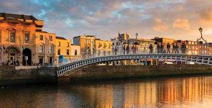 A bridge spanning the river Liffey coursing through Dublin.