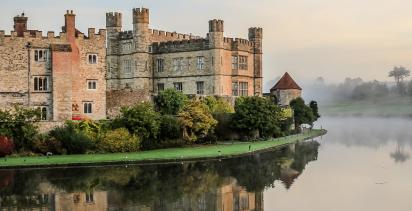 A landscape view of Leeds Castle in England.