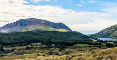 A view over Snowdonia national park in Wales.