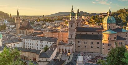 The border city of Salzburg during the sunset.