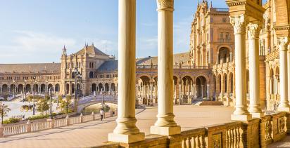 A sun-lit shot of the historic Palace in the city of Seville.