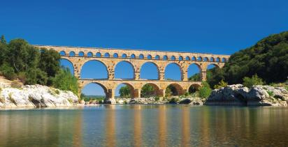 The famous Roman aqueduct known as the Pont du Gard, located close to Avignon.