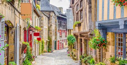 Cobblestone street with old houses