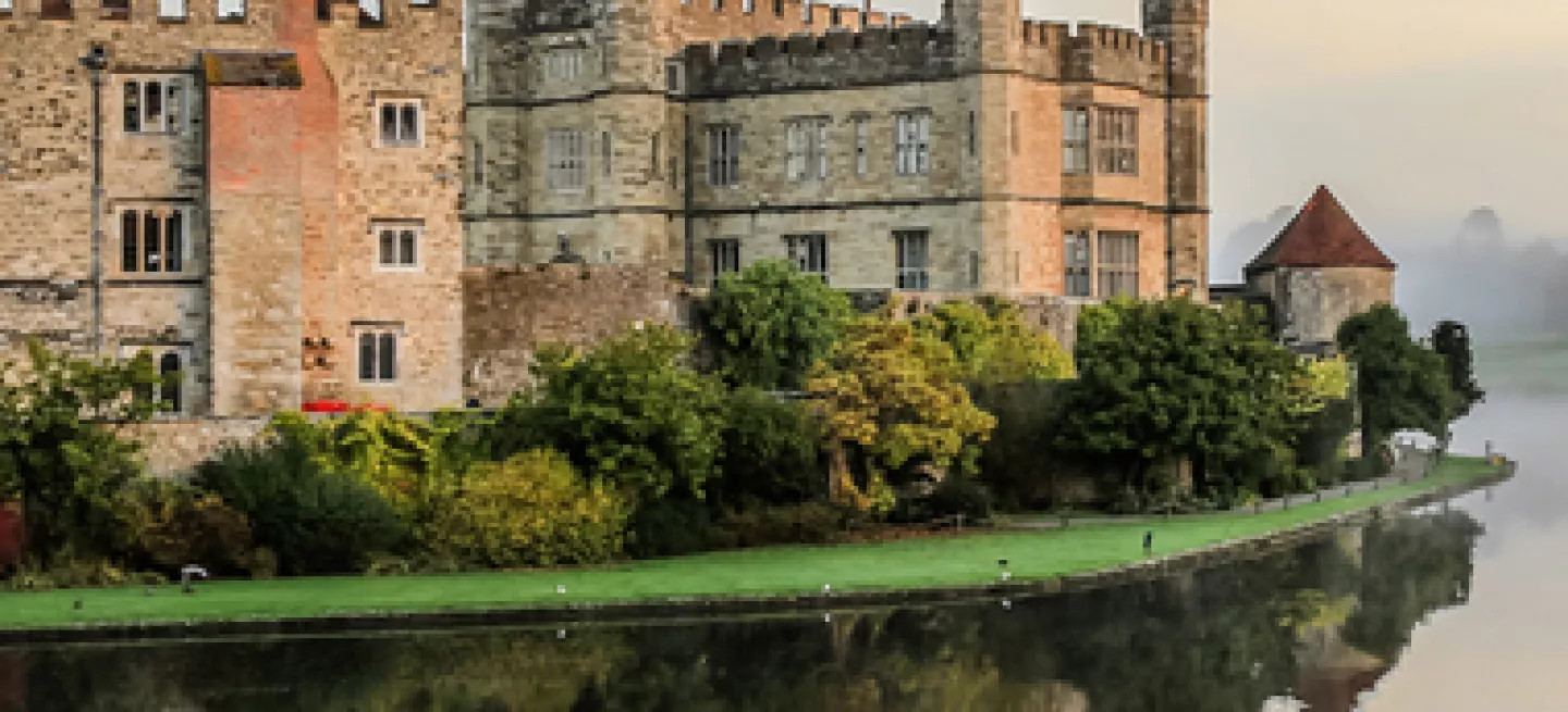 A landscape view of Leeds Castle in England.