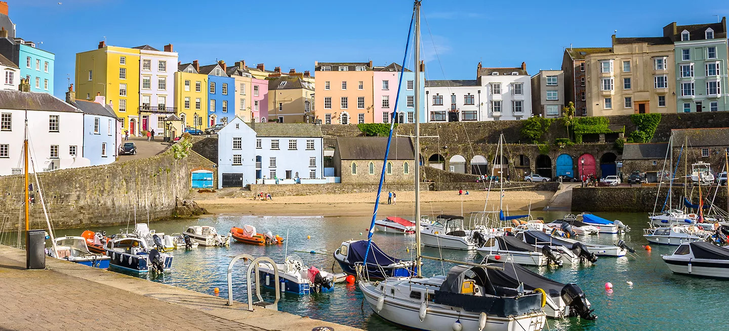 View of Tenby Harbour in Wales.