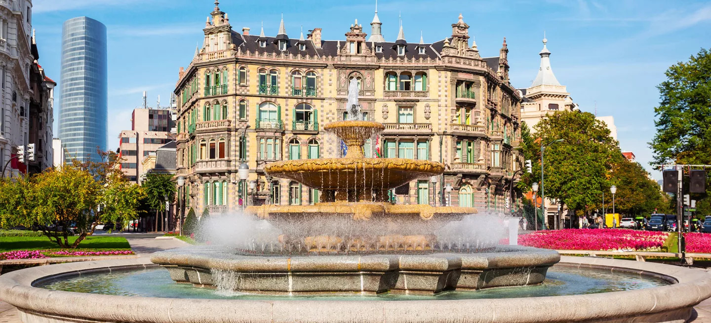 View of Plaza Federico Moyua and Iberdrola Tower, Bilbao, Spain