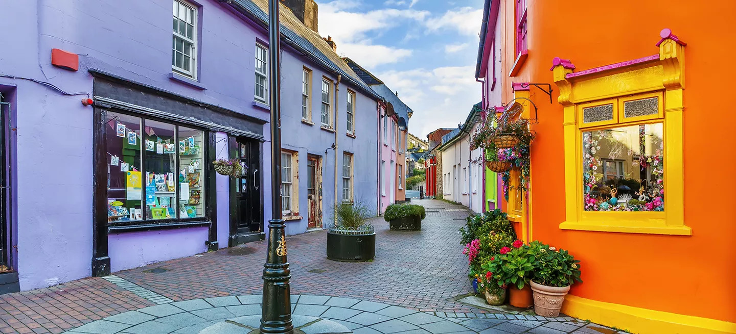 Bright colourful buildings in Kinsale, Ireland.