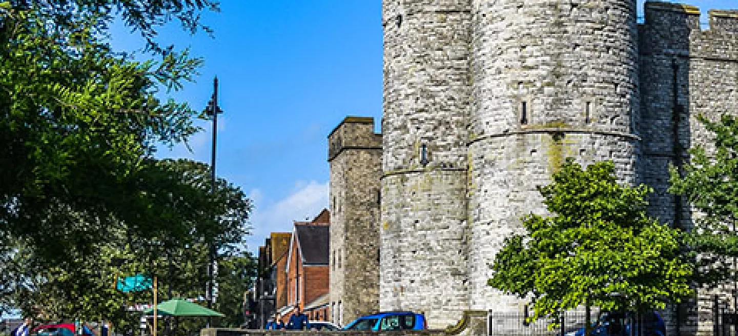 Landsacpe view of the Westgate Towers in Canterbury, Kent