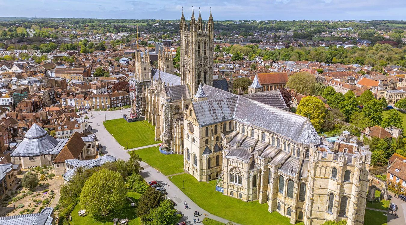 Aerial view of Caterbury Cathedral in Kent