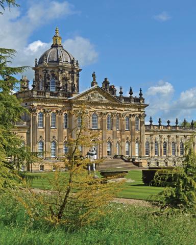 Facade of grand house in sunshine