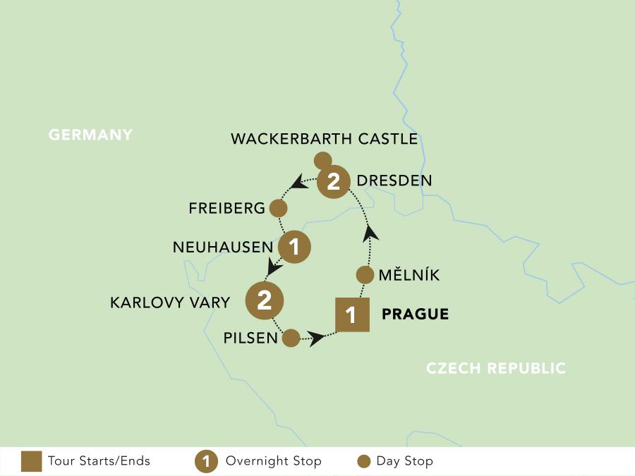 Christmas markets: Czech republic & Germany tour map for 2023.