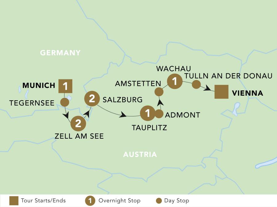 Essence of austria tour map for 2023.