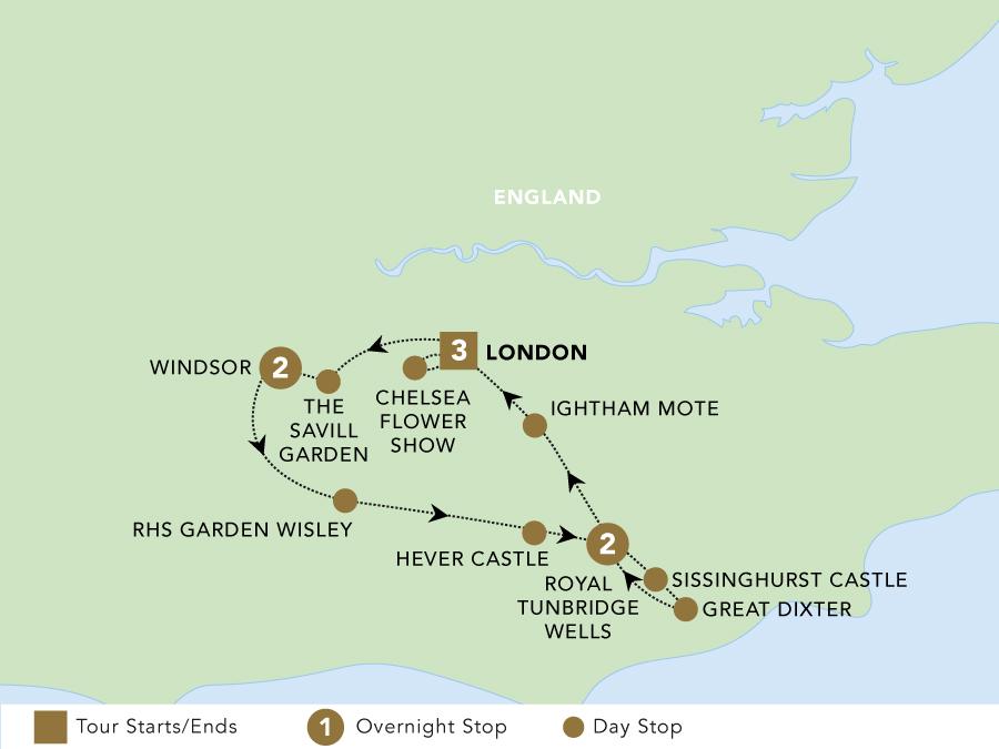 Chelsea Flower Show (Westbound) tour map 2025.