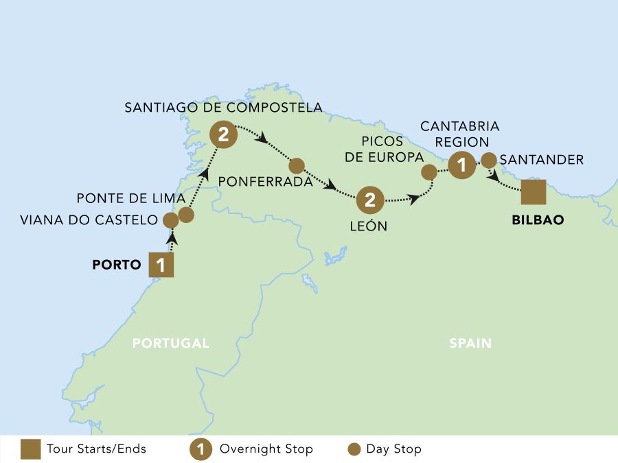 A Taste of the Camino: Porto to Bilbao 2024 map