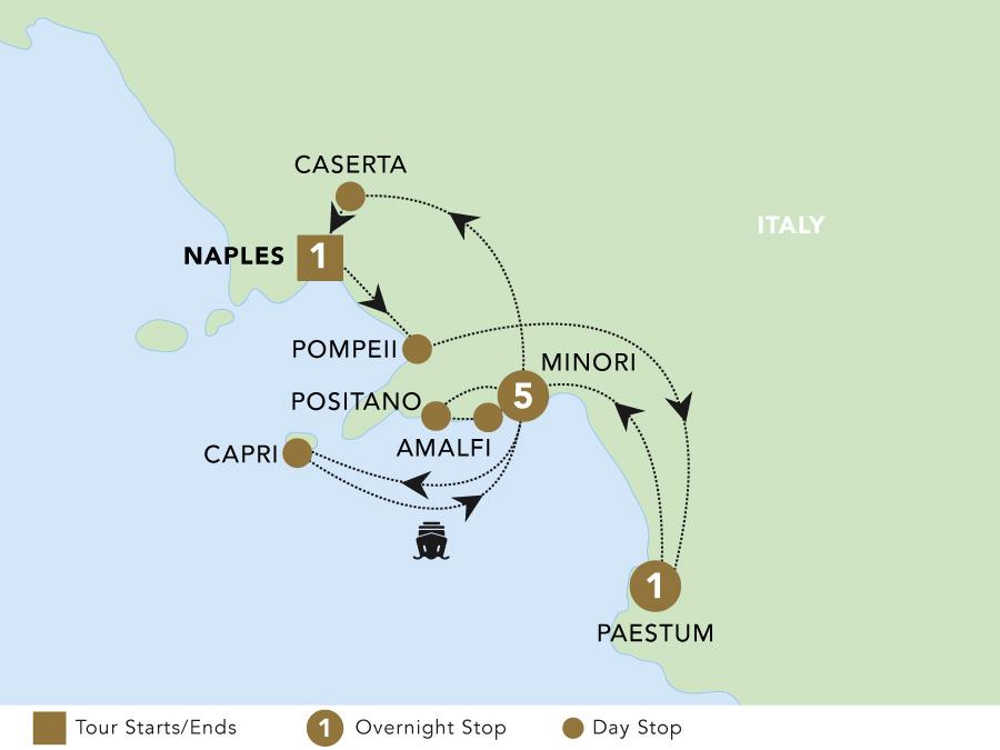 Enchanting Southern Italy tour map 2024