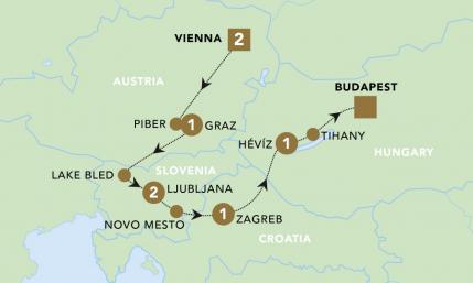 Classical Europe: Vienna to Budapest tour map for 2023