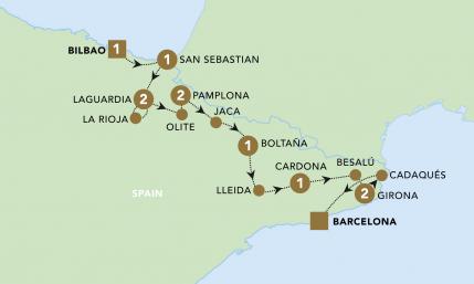 Highlights of northern Spain tour map for 2023.