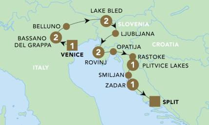Adriatic Discovery: Northern Italy, Slovenia and Croatia 2025 map